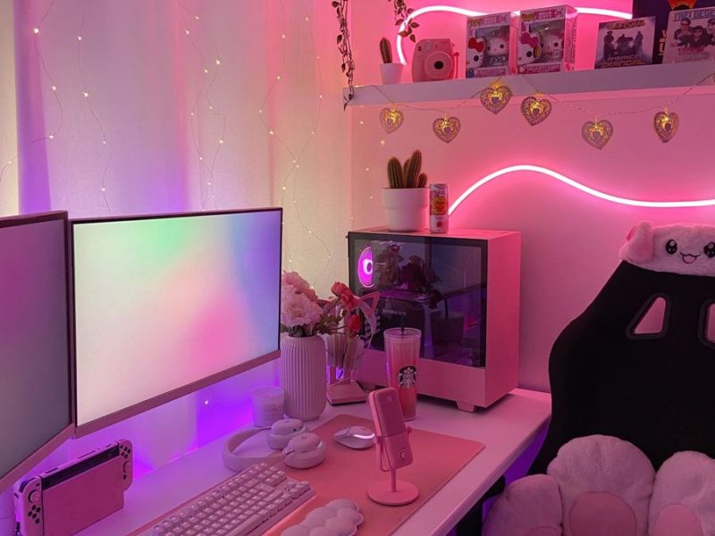 Pink Dreamscape Gaming Desk&nbsp;Setup