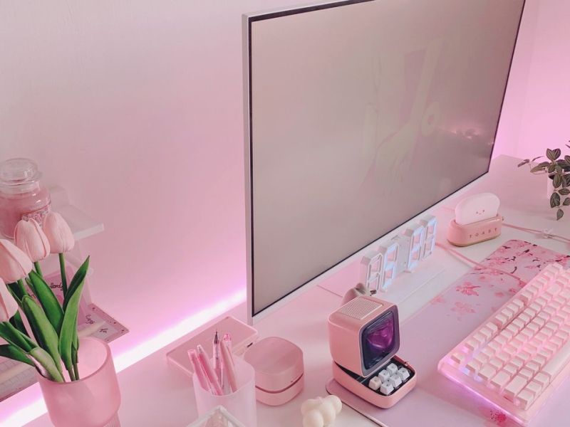 Pink Cherry Blossom Gaming Desk&nbsp;Setup