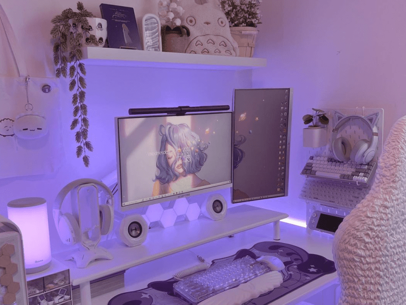 Periwinkle & White Gaming Desk&nbsp;Setup
