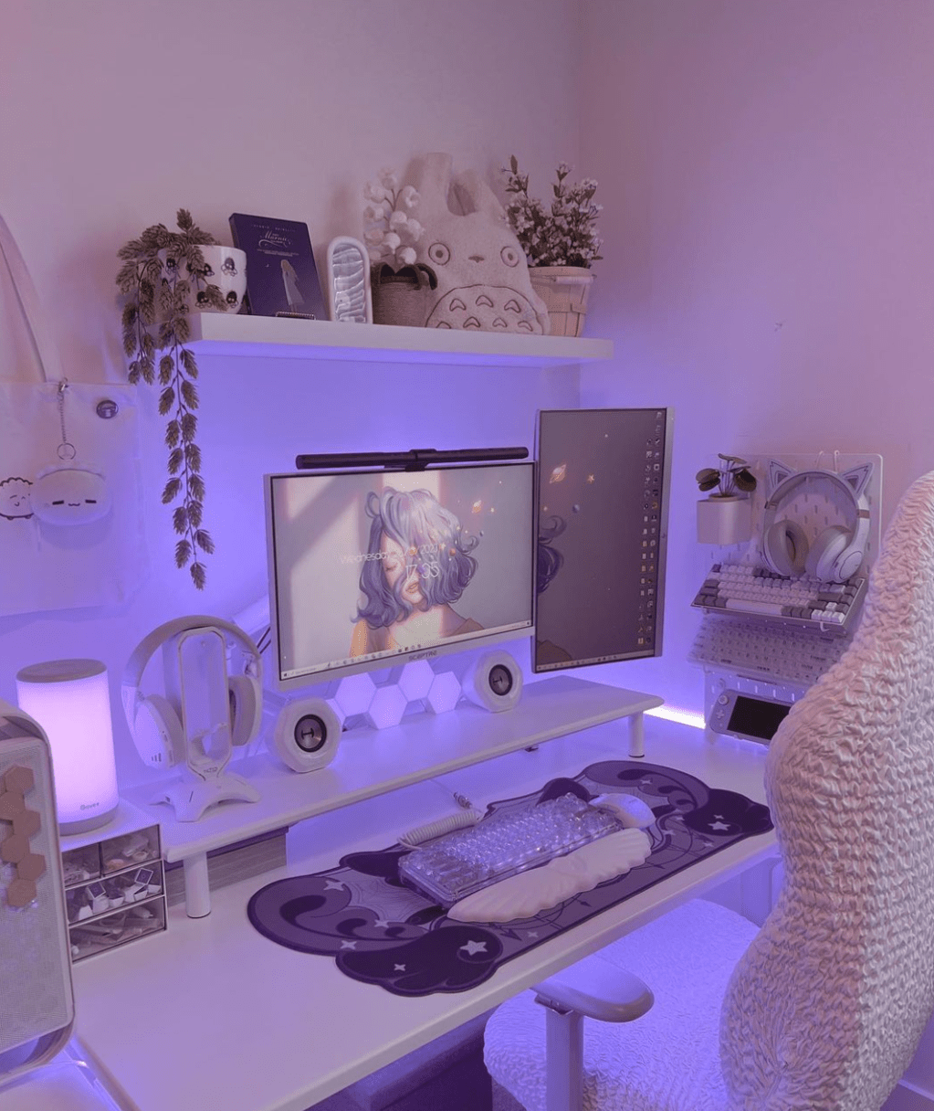 Periwinkle & White Gaming Desk&nbsp;Setup