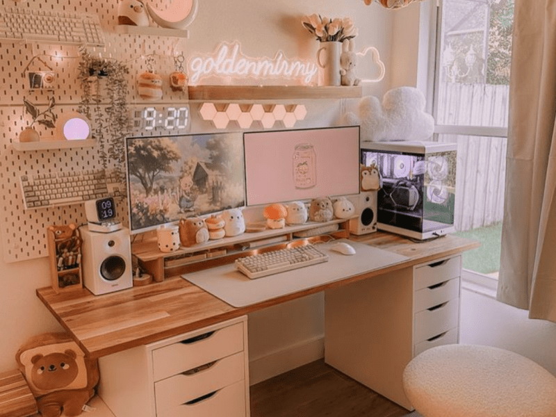 Cozy Peach Gaming Desk&nbsp;Setup