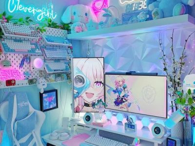 Neon Blue Undersea Gaming Desk&nbsp;Setup